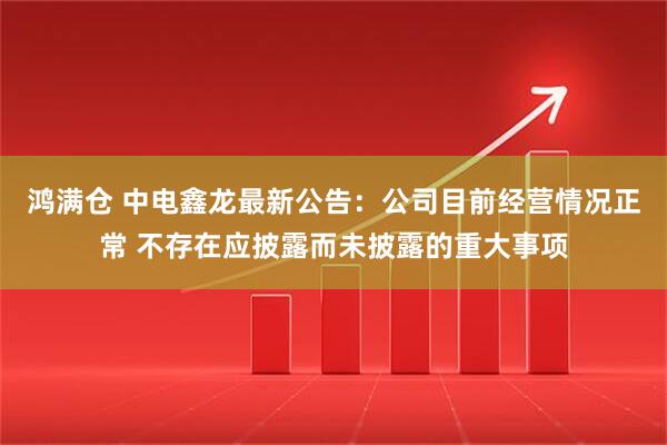 鸿满仓 中电鑫龙最新公告：公司目前经营情况正常 不存在应披露而未披露的重大事项